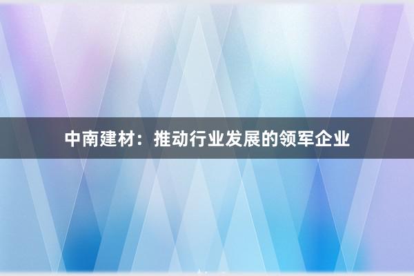 中南建材：推动行业发展的领军企业